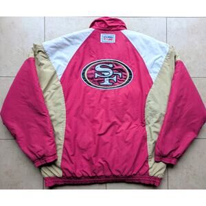 San Francisco 49ers 90s REEBOK puffer Color Block jacket 2x red gold NFL Pro vtg
